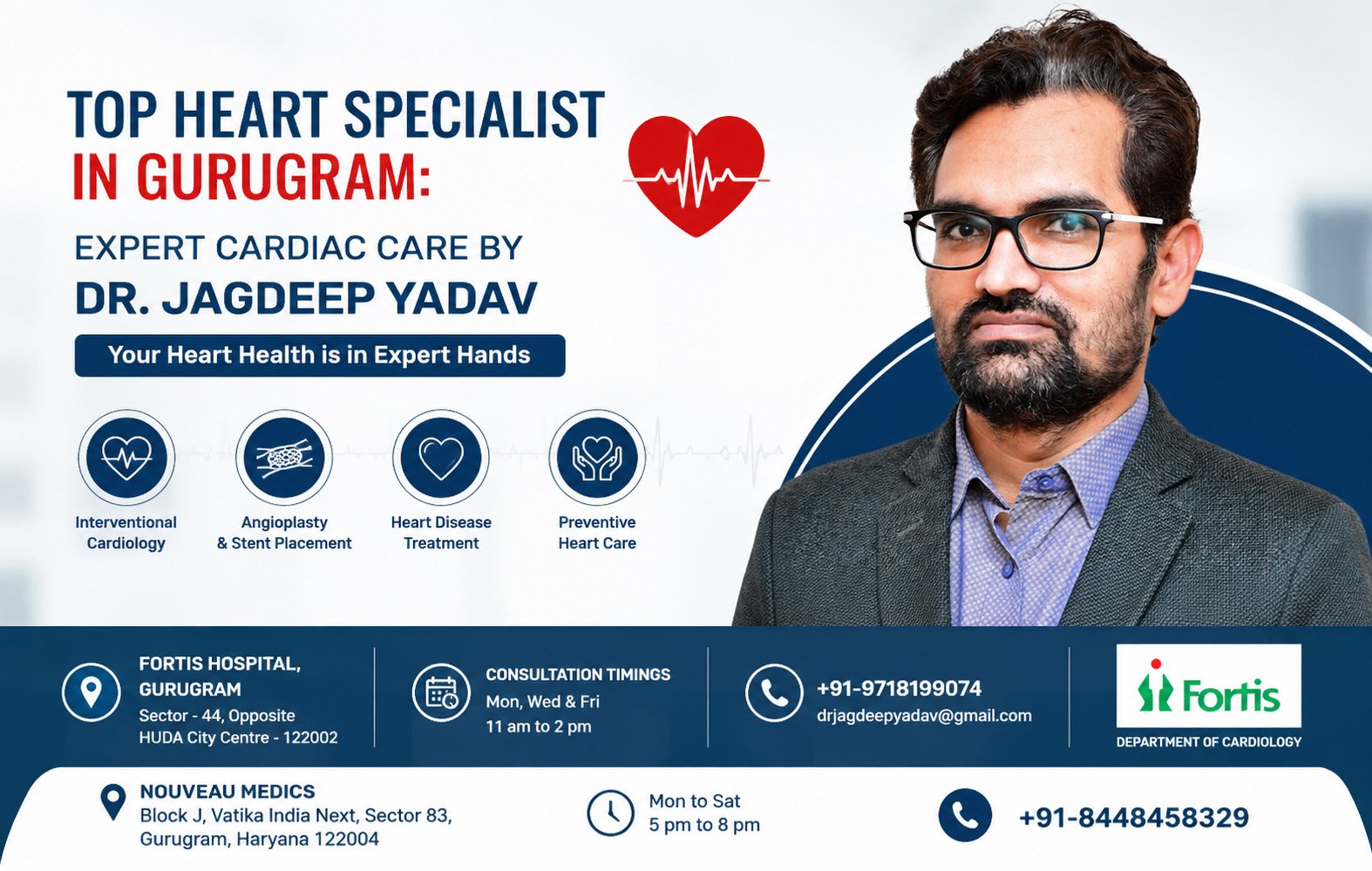 Top Heart Specialist in Gurugram Dr. Jagdeep Yadav at Fortis Hospital